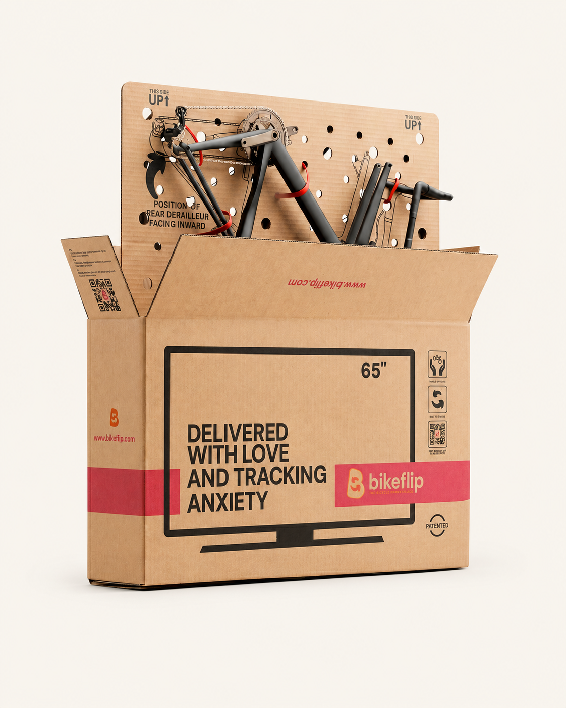 Bikeflip Box Pro Small with bike packed inside the open box