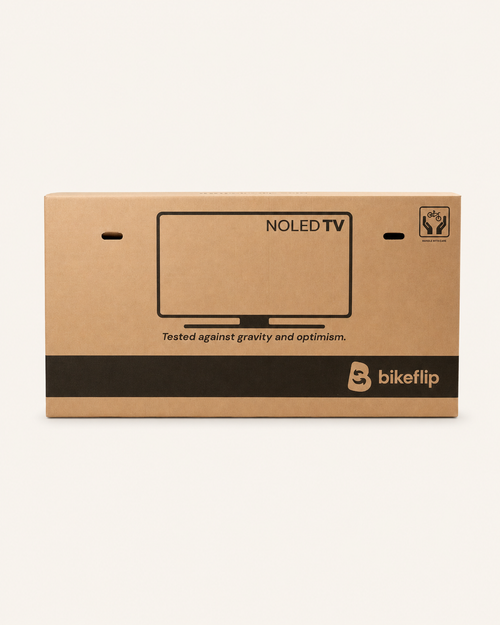 Bikeflip Box open with bike and protective packing setup